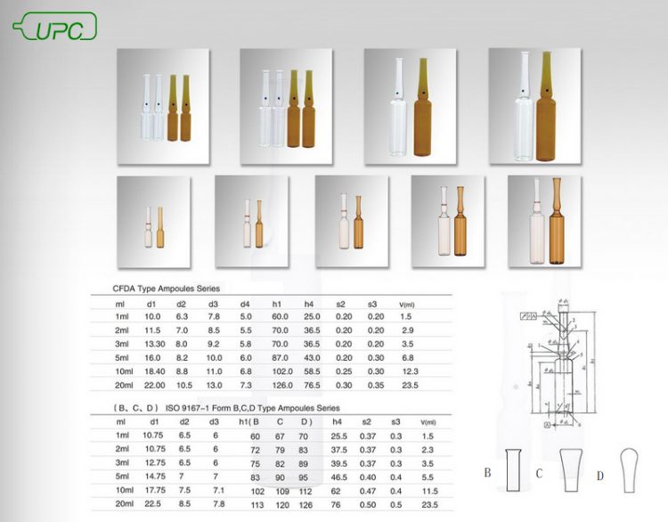 clear ampoules made of borosilicate glass