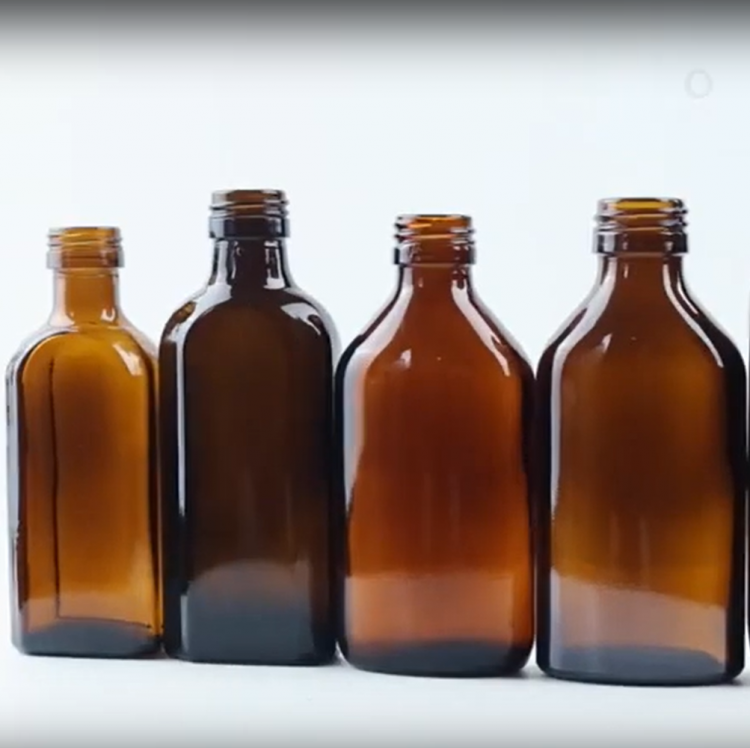 200ml flat amber glass bottle