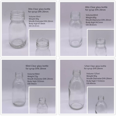 125ml clear syrup glass bottle