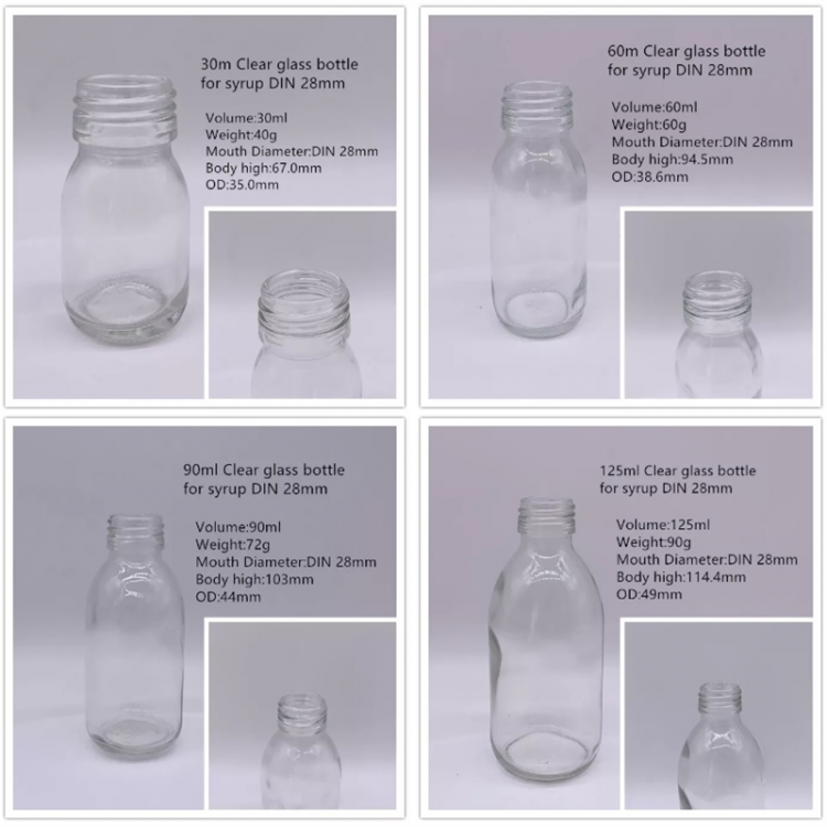 125ml clear syrup glass bottle