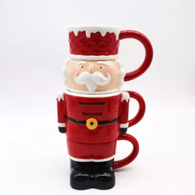 Creative Christmas 3Combinated Nutcracker Soldier Design Stackable Mugs with Hand-Painted Ceramic
