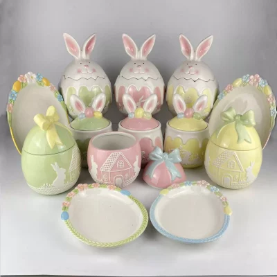 Creative Easter Theme Egg and Bunny Kitchen Storage Jar and Plate