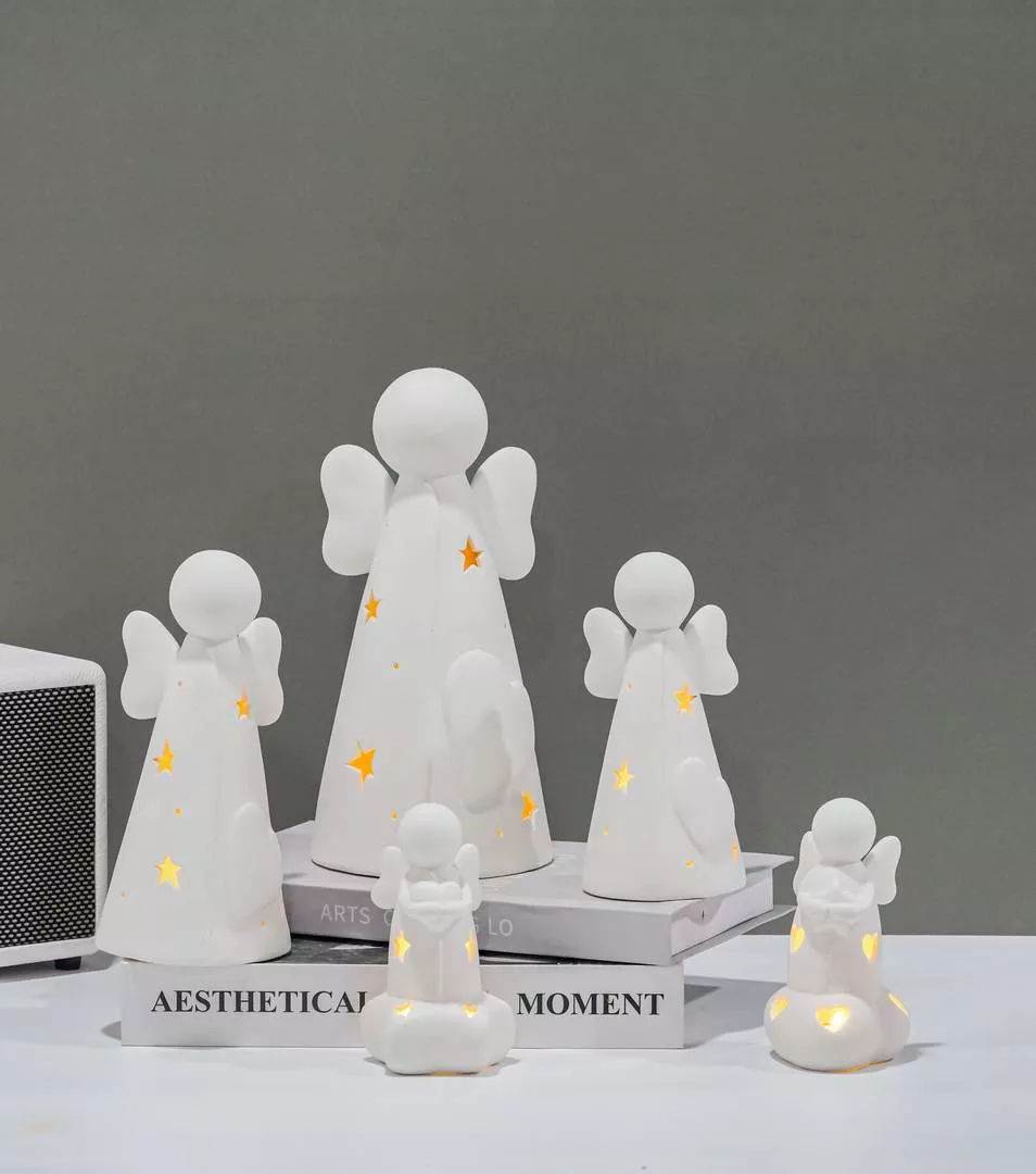 Customized Porcelain Angel Figurine and Candle Holder