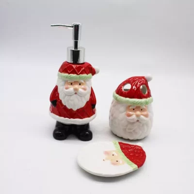 3Pieces Fabric Hat Santa Design Bathroom Sets for Christmas Decoration