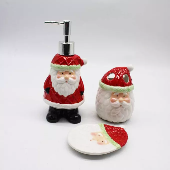 3Pieces Fabric Hat Santa Design Ceramic Bathroom Sets for Christmas Decoration