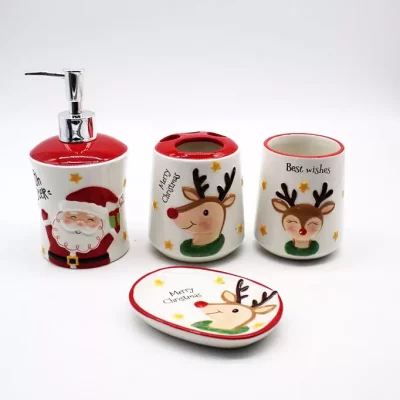 Christmas Decoration 4pcs Ceramic Bathroom Sets with Santa and Reindeer Design