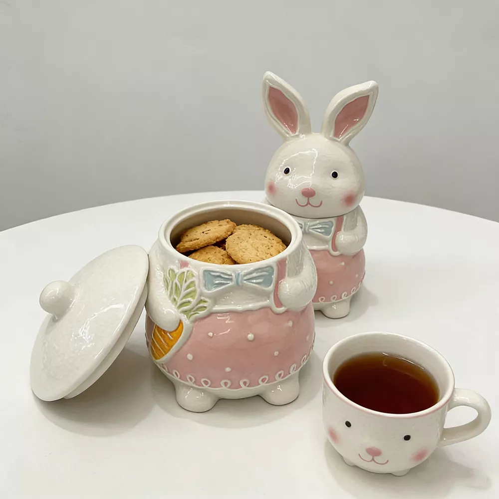 Lovely Rabbit with pink skirt Design Cookie Jar for Easterday Holiday