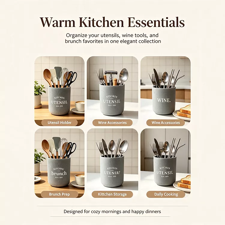 ECO Friendly Food Grade Cement Kitchen Untensile Jar and Kitchentool Holder