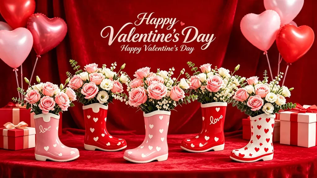Hand-painting Romatic Red and Pink Boot Design Flower Vase As Gifts and Home Decoration