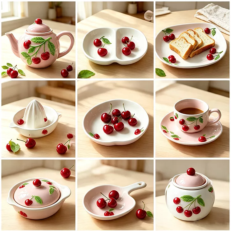 Hand-Painted Cherry Decor Ceramic Kithen Supplies and Tableware