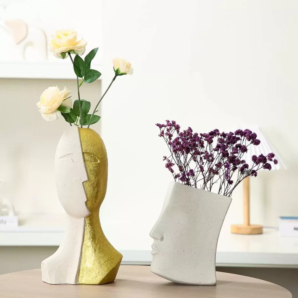 Luxury Gold Human Face Flower Vase Modern Homedecor Ceramic Human Vases