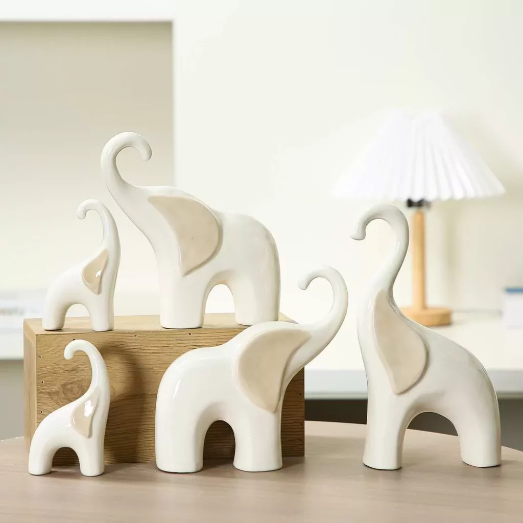 abstract cude elephant figurine from ceramic for modern home decoration