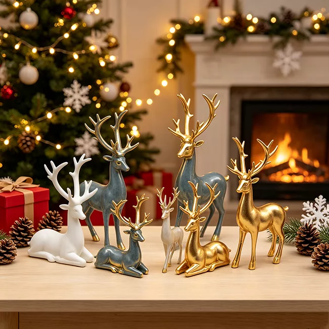Gold Small Resin Reindeer Statue for Christmas Holiday Decoration and Gifts