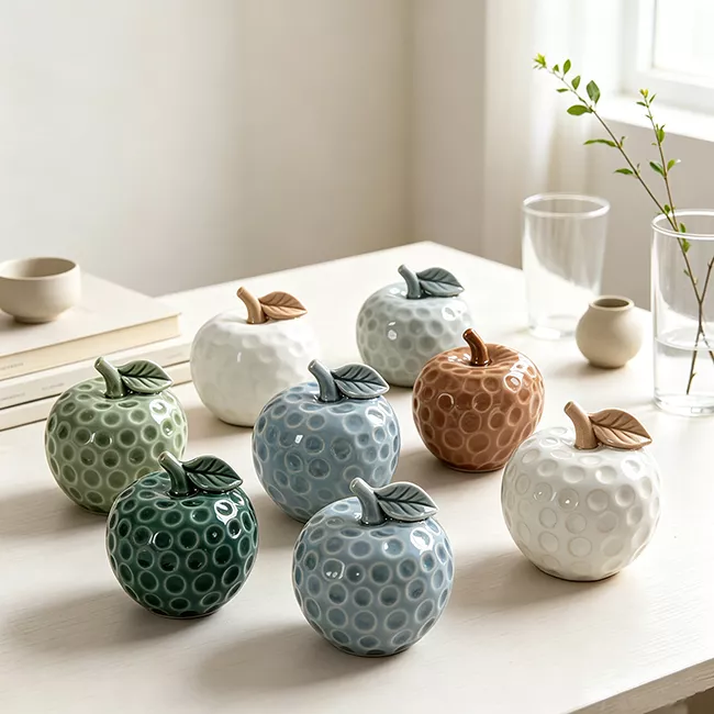 3D Modern Porcelain Ceramic Decorative Apple with Hammered Texture for Home Decoration and Gifts