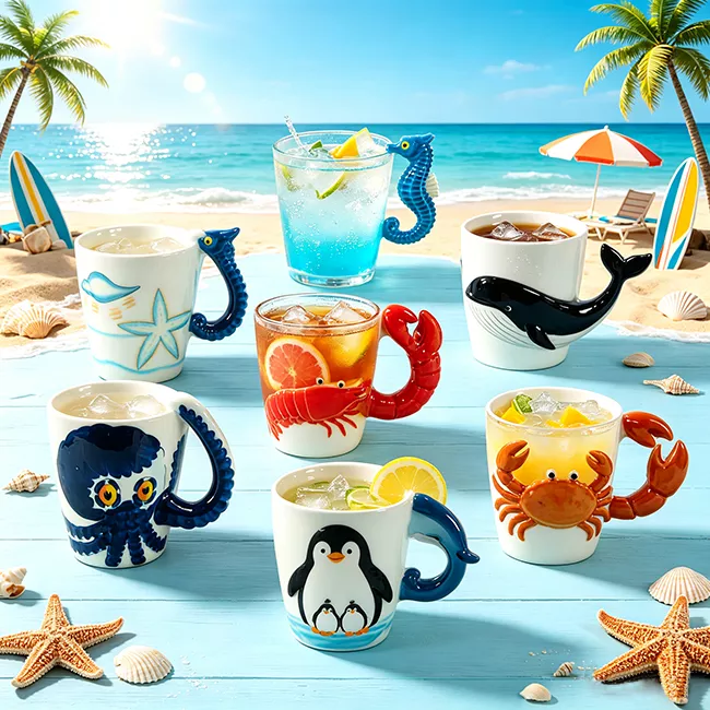 HOME 3D Coffee Mug Handmade Art Mug with Marine Animals Handle Best choice of Gift