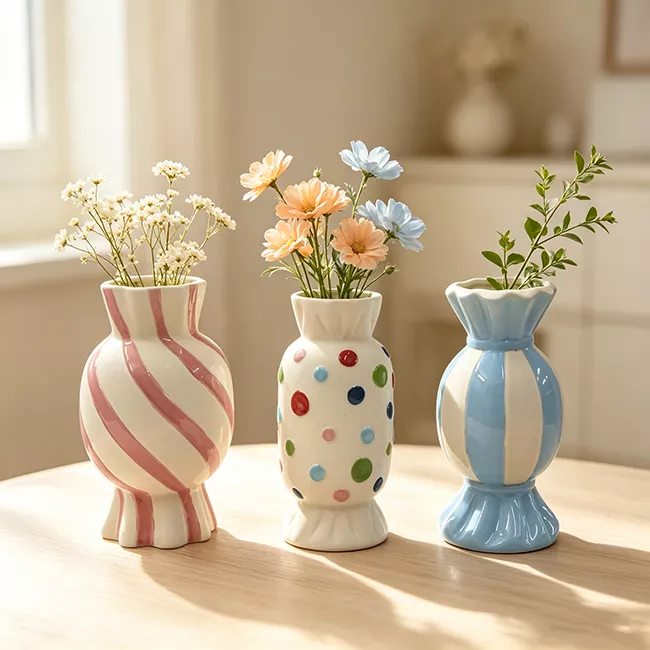 Nordic Modern Hand-Painted Pebbles Glazed Ceramic Vase for Sales Office, Villa Living Room Entrance Dining Table High-End Decorative Piece