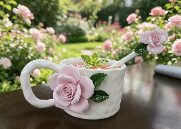 100% Handmade Craft Luxury Flower Decor Mugs and Spoon Gift Set