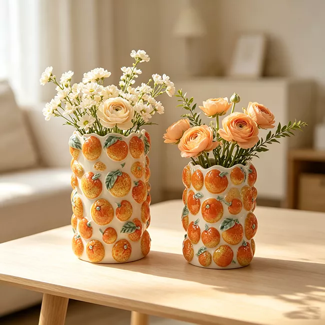 Lemon Vase-Ceramic French/Mediterranean Style Unique Vase with 3D Orange Design- Kitchen Decor - Lemon Themed Housewarming Gift