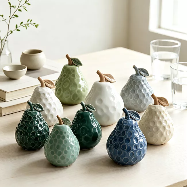 Modern Customized Color Porcelain Ceramic Decorative Pear Figurine with Hammered Texture for Home Decoration and Gifts