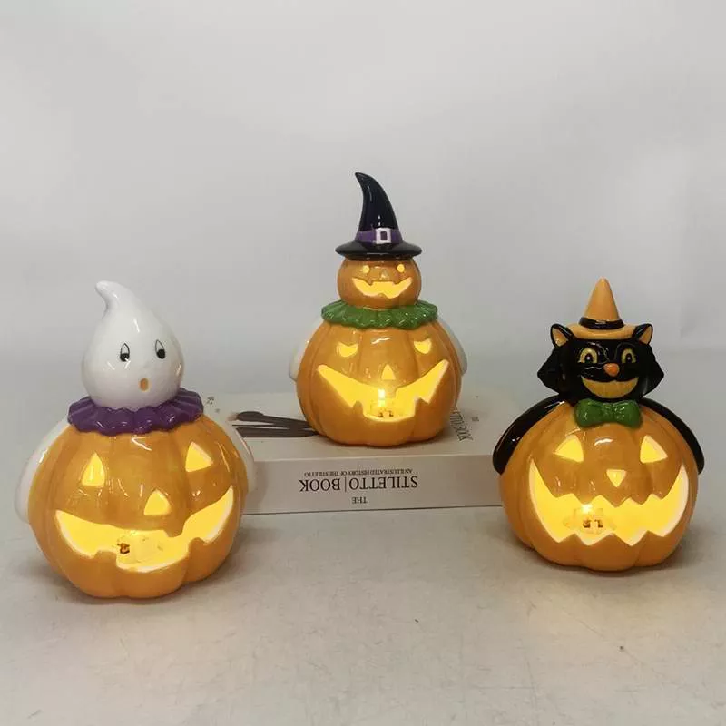 LR44 Buttery Power Led Halloween Pumpkin Decor from Hand-painted Ceramic