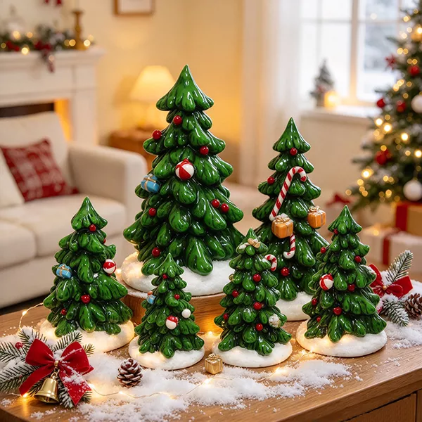 Hand-painted Resin or Paraffin Wax Candle Xmas Tree with Giftbox and Lollipop decorated