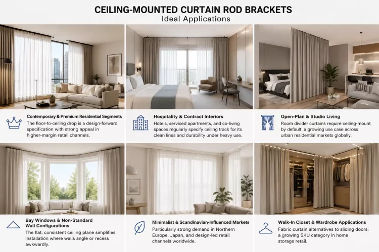 ceiling mounted curtain rod bracket applications