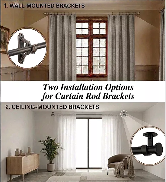 two installation options for curtain rod brackets