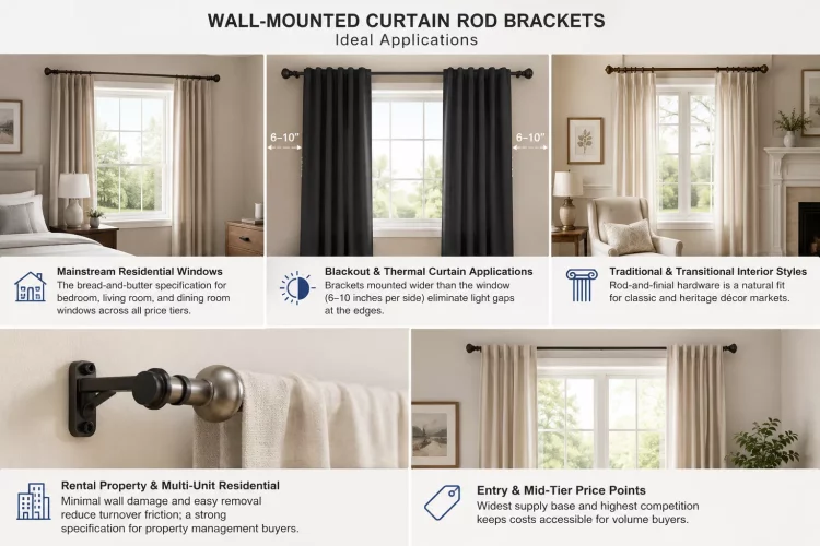 wall mounted curtain rod bracket applications