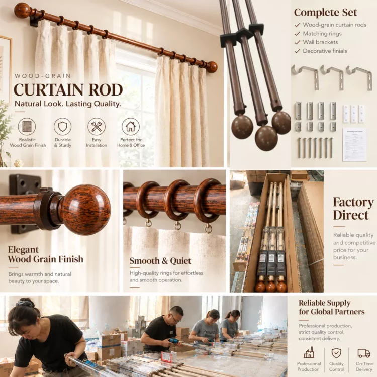 Wood-grain curtain rods